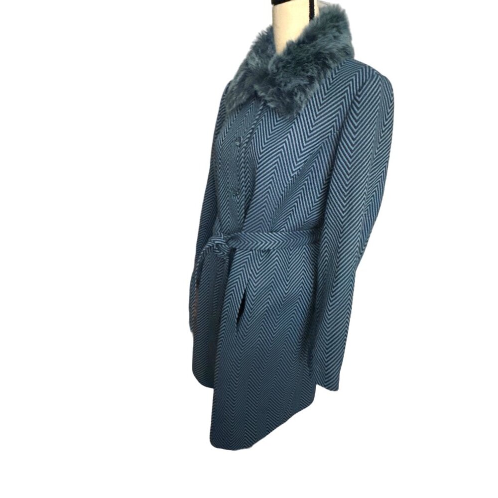 Randolph Duke THE LOOK Blue Chevron Pattern Trench Coat VINTAGE Button Up 16 - Picture 8 of 10